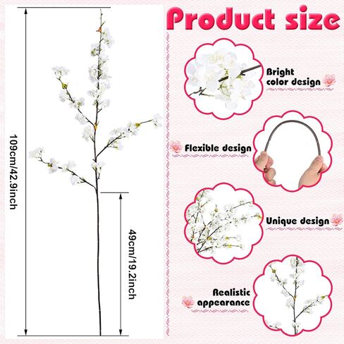 6pcs Faux Cherry Blossom Branches Cherry Blossom Decor Artificial Cherry Blossom Flowers with Long Stems for Tall Vases Home Decoration, Wedding Kitchen Decoration (White) in Saudi Arabia