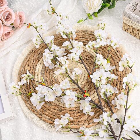 6pcs Faux Cherry Blossom Branches Cherry Blossom Decor Artificial Cherry Blossom Flowers with Long Stems for Tall Vases Home Decoration, Wedding Kitchen Decoration (White) in Saudi Arabia