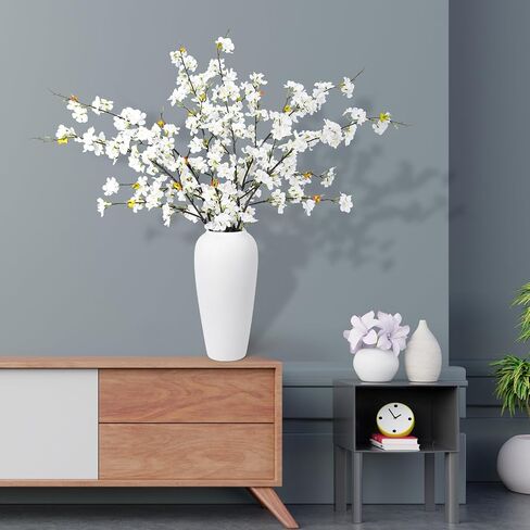 6pcs Faux Cherry Blossom Branches Cherry Blossom Decor Artificial Cherry Blossom Flowers with Long Stems for Tall Vases Home Decoration, Wedding Kitchen Decoration (White) in Saudi Arabia