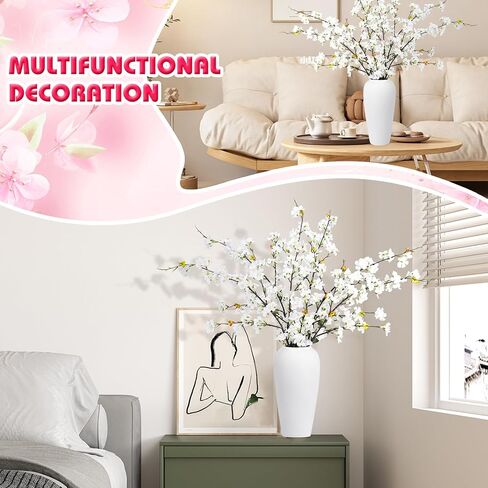 6pcs Faux Cherry Blossom Branches Cherry Blossom Decor Artificial Cherry Blossom Flowers with Long Stems for Tall Vases Home Decoration, Wedding Kitchen Decoration (White) in Saudi Arabia