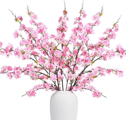 6pcs Faux Cherry Blossom Branches Cherry Blossom Decor Artificial Cherry Blossom Flowers with Long Stems for Tall Vases Home Decoration, Wedding Kitchen Decoration (White) in Saudi Arabia