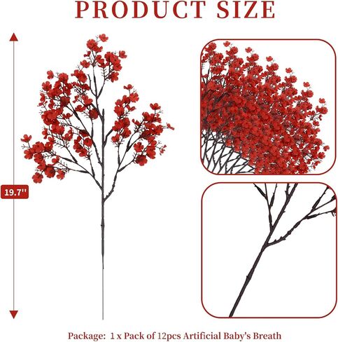 Babys Breath الاصطناعي الزهور باقات Gypsophila السائبة لمسة حقيقية وهمية الزهور الحريرية للمنزل الزفاف DIY ترتيب الزهور طاولة المطبخ المركزية ديكور المنزل (الأحمر، 12 حزمة) in Kuwait