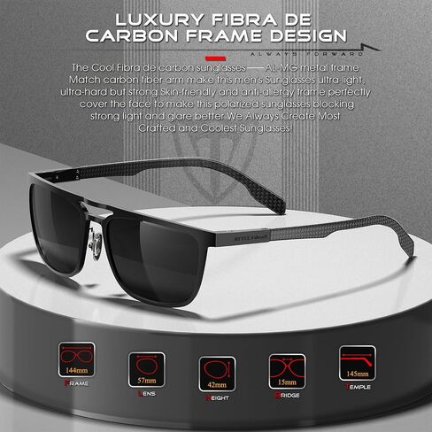 ATTCL Square Polarized Sunglasses Men: UV Protection FibraX Carbon Sunglass for Driving, Fishing, Travel, Mens Shades in Saudi Arabia