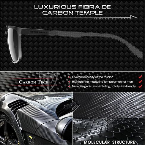 ATTCL Square Polarized Sunglasses Men: UV Protection FibraX Carbon Sunglass for Driving, Fishing, Travel, Mens Shades in Saudi Arabia