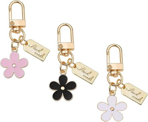 3 Pcs Women Keychain Flower Key Chain Charm Cute Small Bag Charm Car Key Ring Metal Keychain Pendant for Women Girls in Kuwait