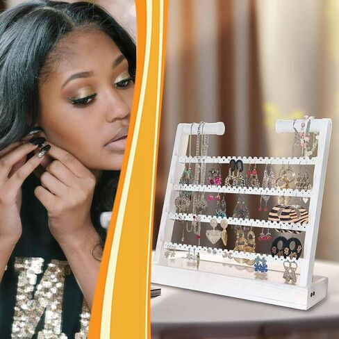 منظم القرط والمجوهرات، رف حامل القرط الخشبي الريفي، أقراط مسمارية وحوامل أقراط حلقية، منظم حامل المجوهرات مع 212 فتحة شجرة قرط هدايا للنساء (عتيق) in Kuwait