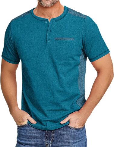 قميص Henley رجالي بأكمام قصيرة من ZITY، تي شيرت أساسي بأزرار سفلية مع جيوب، قميص Henley بلون موحد in Kuwait