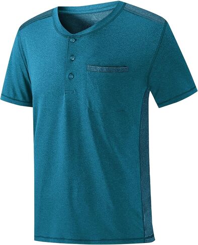 قميص Henley رجالي بأكمام قصيرة من ZITY، تي شيرت أساسي بأزرار سفلية مع جيوب، قميص Henley بلون موحد in Kuwait