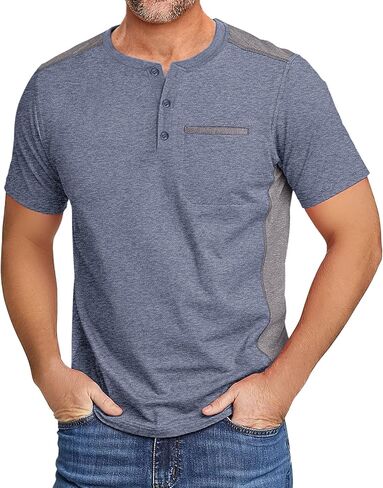 ZITY Mens Henley Shirt Short Sleeve Basic Button-Down T-Shirt with Pockets Solid Color Henley Shirt in Kuwait