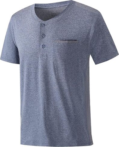 ZITY Mens Henley Shirt Short Sleeve Basic Button-Down T-Shirt with Pockets Solid Color Henley Shirt in Kuwait