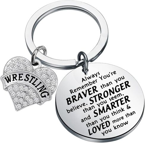 BNQL Wrestling Keychain Wrestler Gifts Wrestling Team Gifts for Wrestling Coach Mom You Are Braver Stronger Smarter Than You Think (silver) in Saudi Arabia