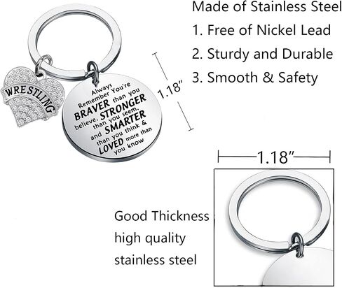 BNQL Wrestling Keychain Wrestler Gifts Wrestling Team Gifts for Wrestling Coach Mom You Are Braver Stronger Smarter Than You Think (silver) in Saudi Arabia