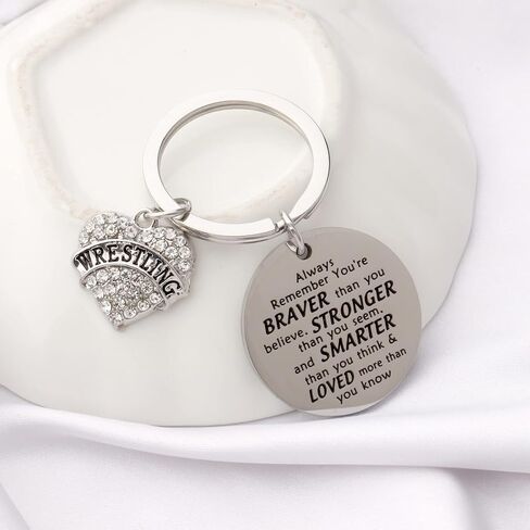 BNQL Wrestling Keychain Wrestler Gifts Wrestling Team Gifts for Wrestling Coach Mom You Are Braver Stronger Smarter Than You Think (silver) in Saudi Arabia