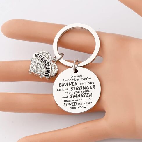 BNQL Wrestling Keychain Wrestler Gifts Wrestling Team Gifts for Wrestling Coach Mom You Are Braver Stronger Smarter Than You Think (silver) in Saudi Arabia