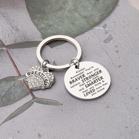 BNQL Wrestling Keychain Wrestler Gifts Wrestling Team Gifts for Wrestling Coach Mom You Are Braver Stronger Smarter Than You Think (silver) in Saudi Arabia