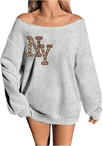 Women's Off The Shoulder Sweatshirts Graphic Long Sleeve Oversized Pullover Tops Vintage Streetwear in Saudi Arabia