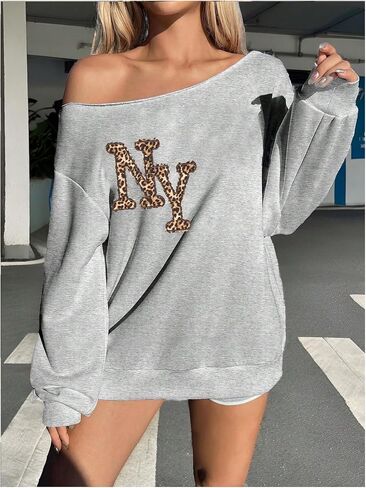 Women's Off The Shoulder Sweatshirts Graphic Long Sleeve Oversized Pullover Tops Vintage Streetwear in Saudi Arabia