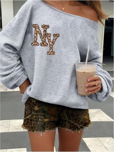 Women's Off The Shoulder Sweatshirts Graphic Long Sleeve Oversized Pullover Tops Vintage Streetwear in Saudi Arabia