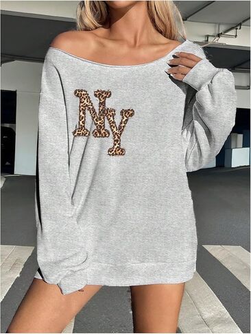 Women's Off The Shoulder Sweatshirts Graphic Long Sleeve Oversized Pullover Tops Vintage Streetwear in Saudi Arabia