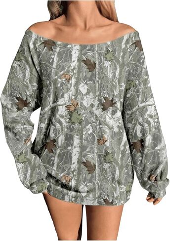Women's Off The Shoulder Sweatshirts Graphic Long Sleeve Oversized Pullover Tops Vintage Streetwear in Saudi Arabia