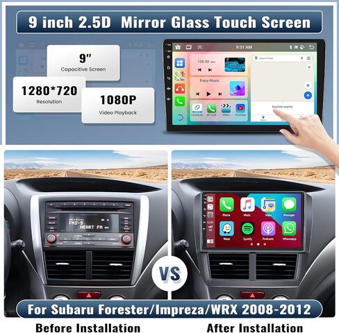 UNITOPSCI 4G+64G Android Car Stereo Radio for Subaru Forester Impreza WRX 2008-2012 Wireless CarPlay Android Auto Bluetooth 5.0 GPS 9 Inch 1280*720 Touchscreen DSP 32 EQ FM/RDS WiFi Backup Camera Mic in Saudi Arabia