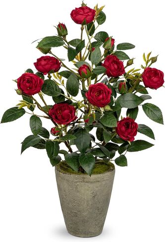 Artificial Flower Plants Camellia Pink Roses Faux Potted Plant with Cement Pot Fake Silk Flower Rose Camellias Flower Arrangement Office Home Decor Bathroom Shelf Desk Decoration 15 Inch in Kuwait