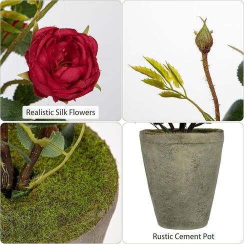 Artificial Flower Plants Camellia Pink Roses Faux Potted Plant with Cement Pot Fake Silk Flower Rose Camellias Flower Arrangement Office Home Decor Bathroom Shelf Desk Decoration 15 Inch in Kuwait