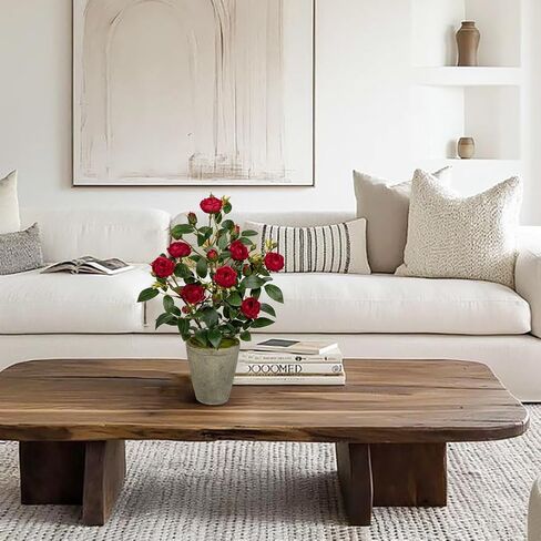 Artificial Flower Plants Camellia Pink Roses Faux Potted Plant with Cement Pot Fake Silk Flower Rose Camellias Flower Arrangement Office Home Decor Bathroom Shelf Desk Decoration 15 Inch in Kuwait