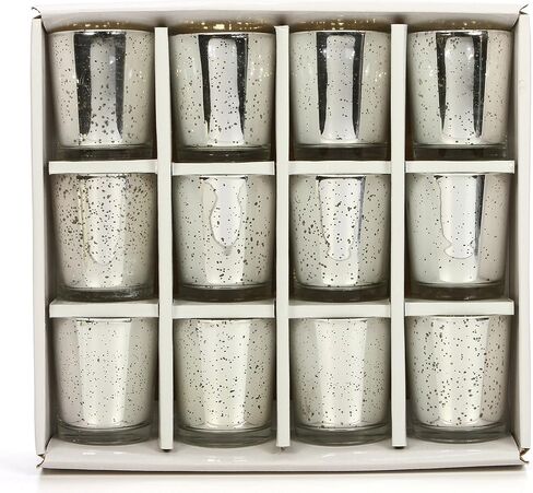 Hosley's Set of 12 Metallic Glass, Speckled Silver Finish Votive/Tea Light Holder, 3" High Each. Ideal Gift and Use for Weddings, Spa, Aromatherapy, Tealights, Candle Gardens in Saudi Arabia