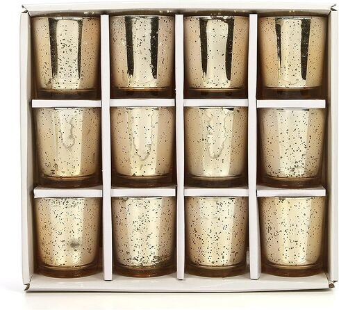 Hosley's Set of 12 Metallic Glass, Speckled Silver Finish Votive/Tea Light Holder, 3" High Each. Ideal Gift and Use for Weddings, Spa, Aromatherapy, Tealights, Candle Gardens in Saudi Arabia
