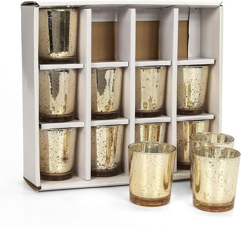 Hosley's Set of 12 Metallic Glass, Speckled Silver Finish Votive/Tea Light Holder, 3" High Each. Ideal Gift and Use for Weddings, Spa, Aromatherapy, Tealights, Candle Gardens in Saudi Arabia