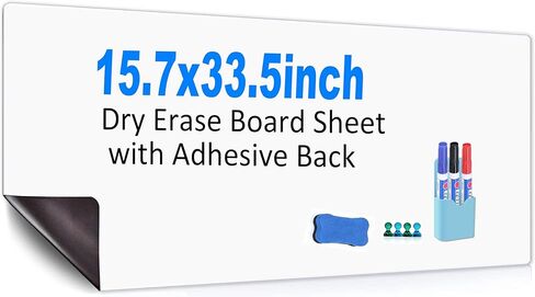 لوح أبيض للمسح الجاف مع ظهر لاصق، لوح أبيض ذاتي اللصق مقاس 12 × 18 بوصة للجدار والثلاجة والزجاج وسبورة بيضاء مغناطيسية قابلة للقطع للمكتب والمنزل والمدرسة مع علامات وممحاة ومغناطيس in Kuwait