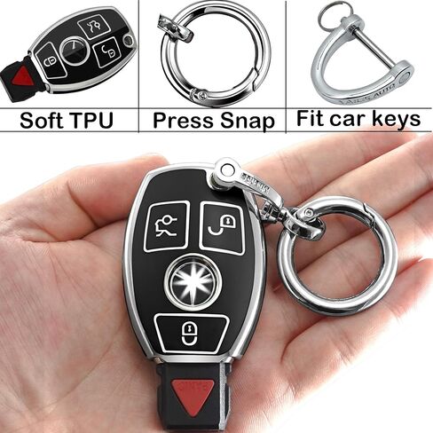 for Mercedes Benz Key fob Cover with Keychain/Keyring,Soft TPU Key Shell,fit C E S G-Class CLA CLS GLA GLC GLS,ect Remote car Key(Black) in Saudi Arabia