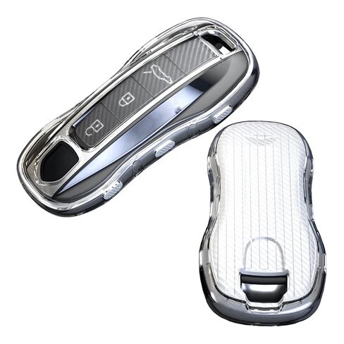 TANGSEN Key Fob Case غطاء TPU متوافق مع Porsche 911 Cayenne Panamera TAYCAN نسيج من ألياف الكربون الشفاف 3 و 4 أزرار غطاء مفتاح واقٍ in Kuwait