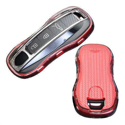 TANGSEN Key Fob Case غطاء TPU متوافق مع Porsche 911 Cayenne Panamera TAYCAN نسيج من ألياف الكربون الشفاف 3 و 4 أزرار غطاء مفتاح واقٍ in Kuwait