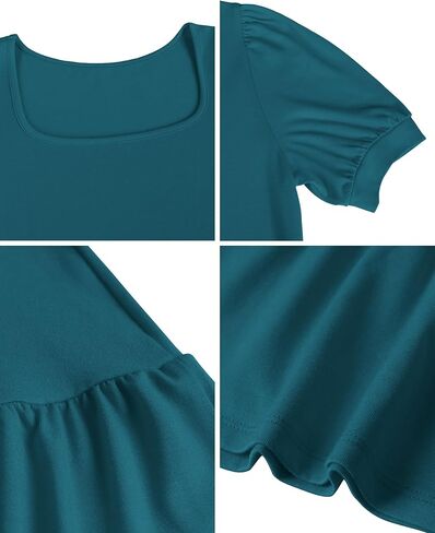 Missufe Women's Summer Puff Short Sleeve Square Neck Ruffle Swing Fit and Flared Dress in Kuwait