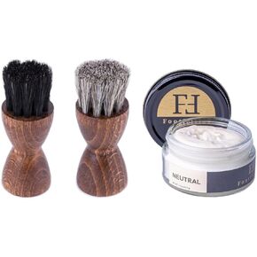 FootFitter Shoe Cream and Dauber Brush Set Bundle, Shoe Shine Polish Applicators & Neutral Shoe Cream