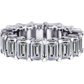Michooyel Sterling Silver 6ct 3x5MM Emerald Cut Eternity Ring Wedding Band Ring Cubic Zirconia Rings for Women