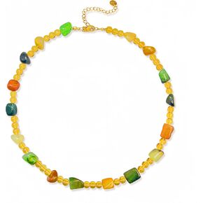 Colorful Gemstone Jewelry Necklace for Women, Natural Gem Citrine Beads Choker,irregular shaped multicolor Agate Stone Joyas Gift BCN61
