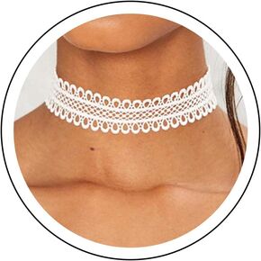 Andelaisi Boho Wide Lace Necklace Choker White Hollow Lace Choker Necklace Gothic Lace Collar Chain Necklace Vintage Plain Lace Clavicle Necklace Jewelry for Women