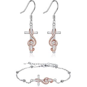 Music Gifts for Women Musical Note Cross Bracelets for Women Sterling Silver Conformation Jewelry Choir Gifts for Music Lovers in Kuwait