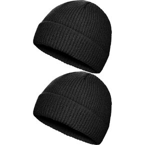 SATINIOR 2 Pcs Trawler Beanie Watch Hat Roll up Edge Skullcap Fisherman Beanie Unisex Cap Winter Warm