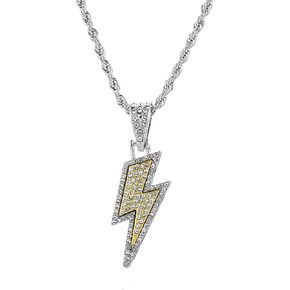 Lightning Necklace for Men Women Stainless Steel Lightning Bolt Pendant Necklace Sparkle Cubic Zirconia Lightning Pendant Necklace Hip Hop Rock Punk Necklace Jewelry