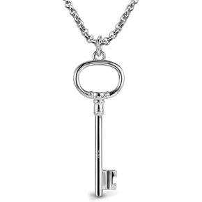 H&Beautimer Unisex 925 Sterling Silver Solid Necklace - Classic Key Pendant Rolo Chain For Women's Man's - 18,20,22,24,26,28,30'' - Handmade in Italy - Silver Fine Jewelry