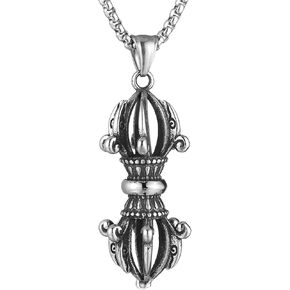 HZMAN Tibetan Vajra Dorge Necklace for Men Women Stainless Steel Buddhism Religious Phurba Pestle Prayer Meditation Amulet Pendant Jewelry Gift