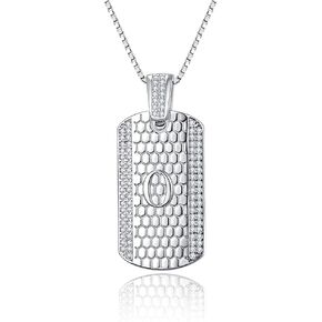 Initial Necklaces for Men - 925 Sterling Silver Letter Necklace for Men Hip Hop Chains for Men Cubic Zirconia Square Necklace Birthday Anniversary Christmas Gifts for Husband Boyfriend Son
