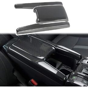 Center Console Trim Cover Compatible with Honda Civic 10th Generation 2016-2021 Center Armrest Box ABS Black Carbon Fiber (3Pcs)