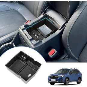 Center Console Organizer Tray Compatible with Subaru Forester 2019 2020 2021 2022 2023 2024, ABS Interior Armrest Insert Storage Box with Mat Accessories