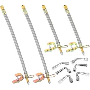 Valve Stem Extension, 4 Pcs 7" & 12" Braided Valve Stem Extender, 6 Pcs 45 90 135 Degree Brass Valve Stem Extender, Stainless Steel Tire Extender Braided Valve Stem Extender for Cars Truck