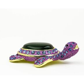 Keren Kopal Violet Turtle Trinket Box Decorated with Blue Crystals Jewelry Storage Stash Handpainted Animal Figure Gift Idea for Home Decoration
